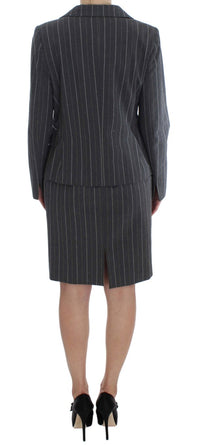 Thumbnail for Elegant Gray Striped Dress & Blazer Suit Set