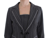 Thumbnail for Elegant Gray Striped Dress & Blazer Suit Set