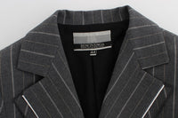 Thumbnail for Elegant Gray Striped Dress & Blazer Suit Set