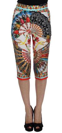 Thumbnail for Multicolor Majolica Silk Capri Pants