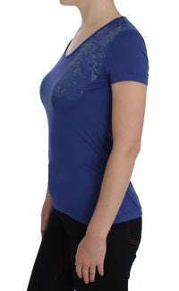 Thumbnail for Elegant Blue Crew Neck Tee with Logo Detail