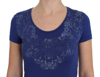 Thumbnail for Elegant Blue Crew Neck Tee with Logo Detail