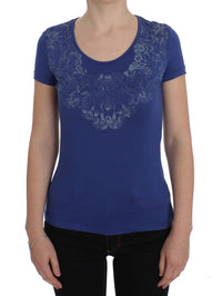 Thumbnail for Elegant Blue Crew Neck Tee with Logo Detail