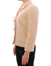 Thumbnail for Beige Wool Pearl Button Jacket Blazer Coat