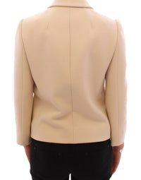 Thumbnail for Beige Wool Pearl Button Jacket Blazer Coat