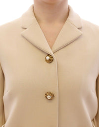 Thumbnail for Beige Wool Pearl Button Jacket Blazer Coat