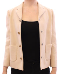 Thumbnail for Beige Wool Pearl Button Jacket Blazer Coat