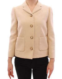 Thumbnail for Beige Wool Pearl Button Jacket Blazer Coat