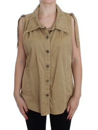 Thumbnail for Beige Sleeveless Cotton Blouse