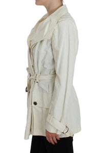 Thumbnail for Elegant White Wrap Trench Jacket