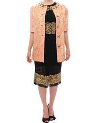 Thumbnail for Pink Silk Brocade Crystal Jacket Coat