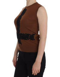 Thumbnail for Brown Wool Black Lace Vest Sweater Top
