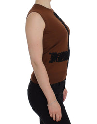 Thumbnail for Brown Wool Black Lace Vest Sweater Top