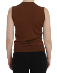 Thumbnail for Brown Wool Black Lace Vest Sweater Top