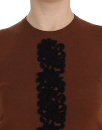 Thumbnail for Brown Wool Black Lace Vest Sweater Top