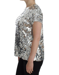 Thumbnail for Silver Sequined Crewneck Blouse T-shirt Top