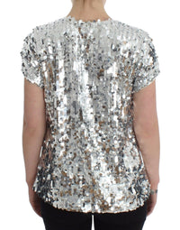 Thumbnail for Silver Sequined Crewneck Blouse T-shirt Top