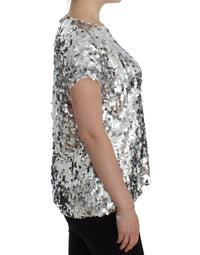 Thumbnail for Silver Sequined Crewneck Blouse T-shirt Top