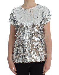 Thumbnail for Silver Sequined Crewneck Blouse T-shirt Top