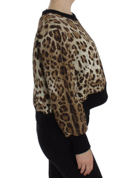 Thumbnail for Leopard Print Crewneck Short Sweater
