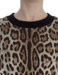 Thumbnail for Leopard Print Crewneck Short Sweater