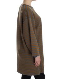 Thumbnail for Oversized Gray Yellow Striped Sweater Top