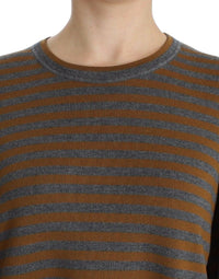 Thumbnail for Oversized Gray Yellow Striped Sweater Top