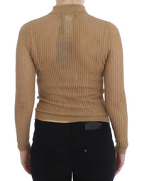 Thumbnail for Beige Knitted Cotton Polo Cardigan Sweater