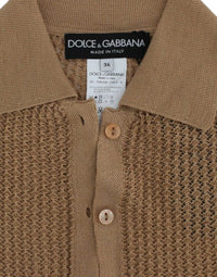 Thumbnail for Beige Knitted Cotton Polo Cardigan Sweater