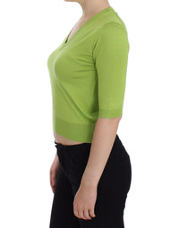 Thumbnail for Green Wool V-neck Pullover Sweater Top