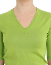 Thumbnail for Green Wool V-neck Pullover Sweater Top