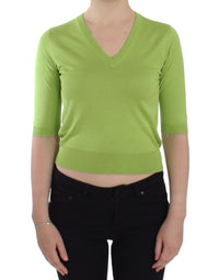 Thumbnail for Green Wool V-neck Pullover Sweater Top