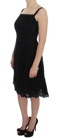 Thumbnail for Elegant Black Floral Lace Knee-Length Dress