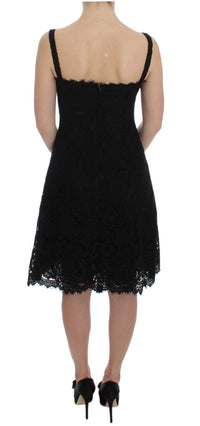 Thumbnail for Elegant Black Floral Lace Knee-Length Dress