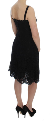 Thumbnail for Elegant Black Floral Lace Knee-Length Dress