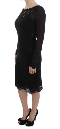 Thumbnail for Elegant Black Floral Lace Sheath Dress