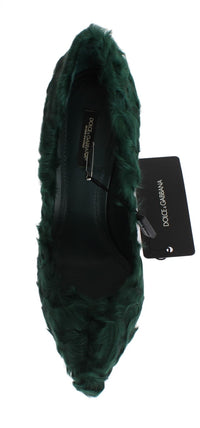 Thumbnail for Elegant Green Xiangao Fur Leather Pumps
