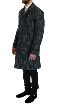 Thumbnail for Blue Camouflage Trench Coat Elegance