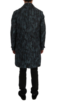 Thumbnail for Blue Camouflage Trench Coat Elegance