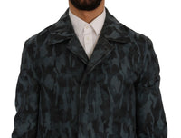 Thumbnail for Blue Camouflage Trench Coat Elegance