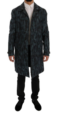 Thumbnail for Blue Camouflage Trench Coat Elegance