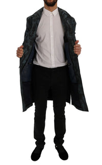 Thumbnail for Blue Camouflage Trench Coat Elegance