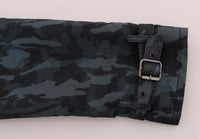 Thumbnail for Blue Camouflage Trench Coat Elegance
