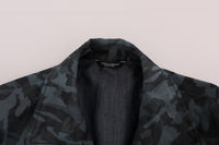Thumbnail for Blue Camouflage Trench Coat Elegance