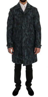 Thumbnail for Blue Camouflage Trench Coat Elegance