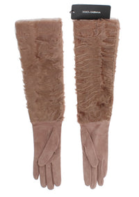 Thumbnail for Elegant Beige Suede Elbow-Length Gloves