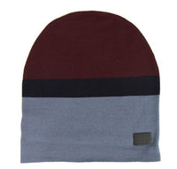 Thumbnail for Unisex Burgundy Blue Wool Beanie Medium Knit Cap