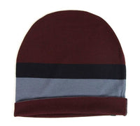 Thumbnail for Unisex Burgundy Blue Wool Beanie Medium Knit Cap