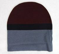 Thumbnail for Unisex Burgundy Blue Wool Beanie Medium Knit Cap