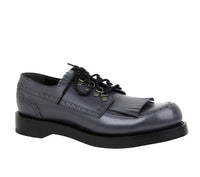 Thumbnail for Gucci Men's Fringed Brogue Bluish Gray Leather Lace-up Shoes